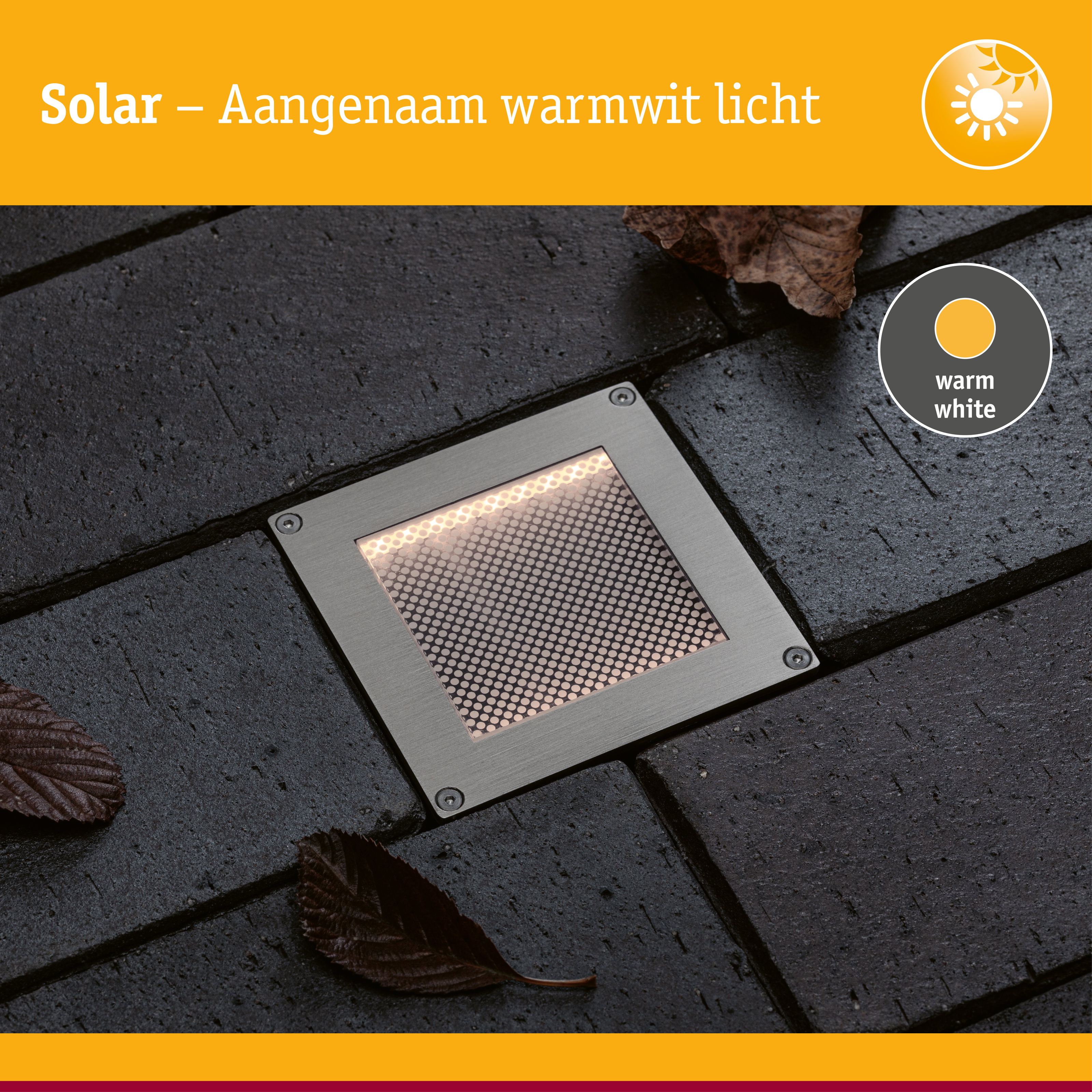 Solar LED-grondinbouwlamp Sorea Schemerings-sensor IP67 hoekig 100x100mm 3000K 0,1W 6lm 3,7V Staal geborsteld ABS/Polycarbonaat/edelstaal