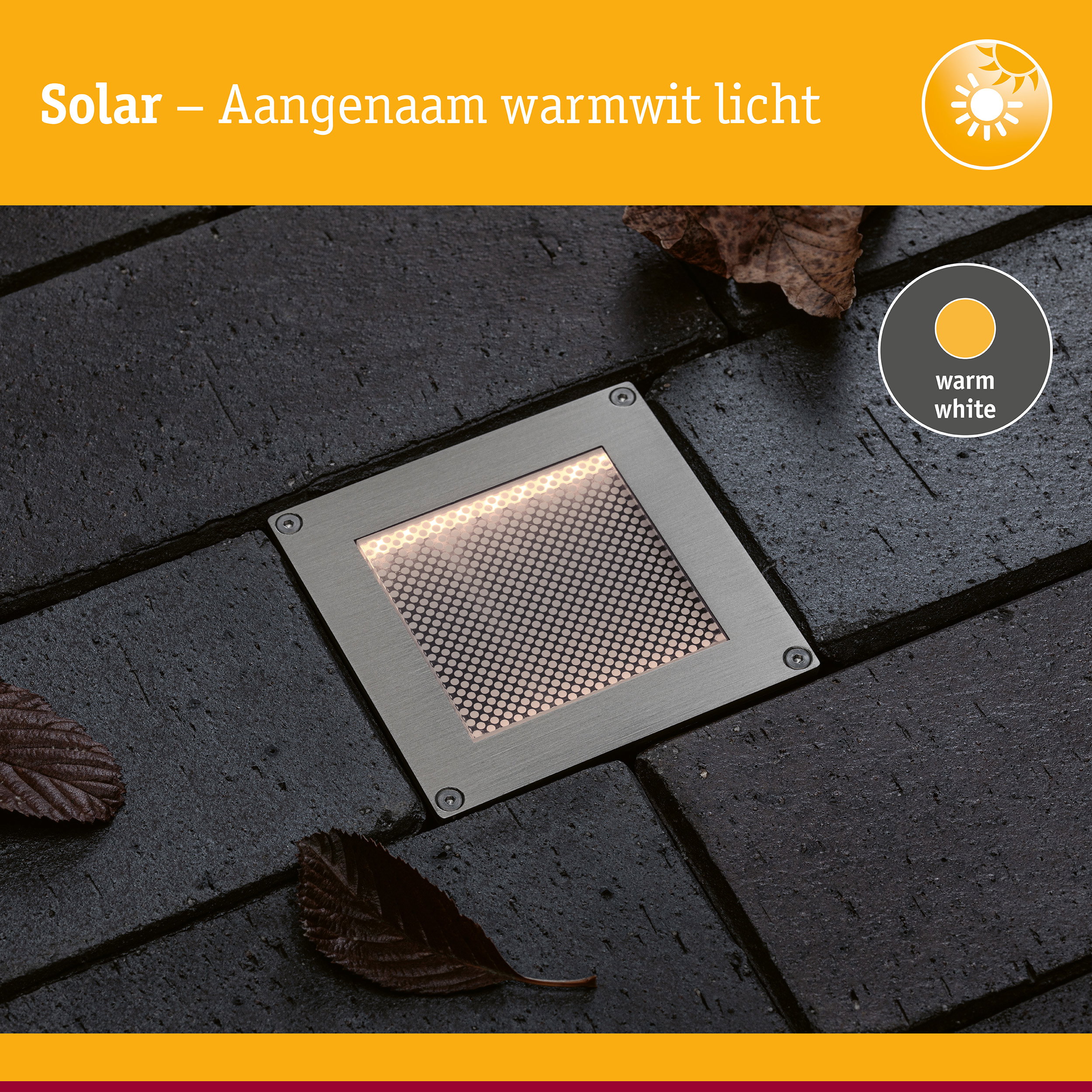 Solar LED-grondinbouwlamp Sorea Schemerings-sensor IP67 hoekig 100x100mm 3000K 0,1W 6lm 3,7V Staal geborsteld ABS/Polycarbonaat/edelstaal