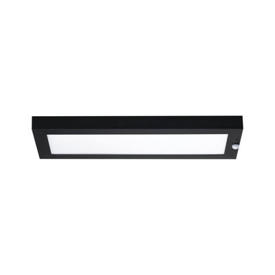 Rectangular LED ceiling light with black aluminum frame and motion sensor for modern indoor lighting