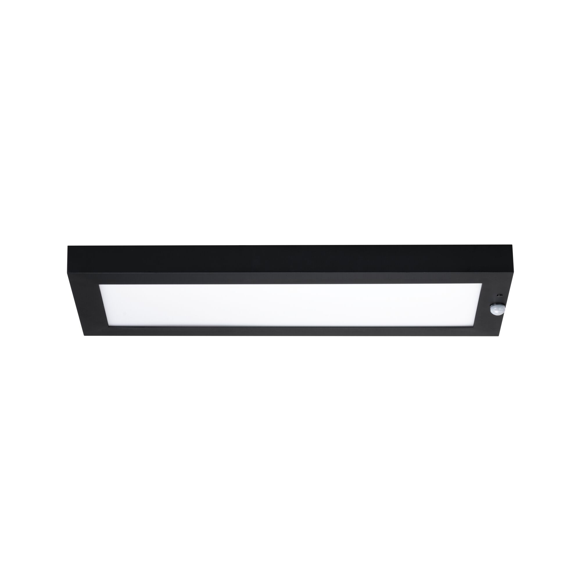 Plafonnier LED rectangulaire avec cadre en aluminium noir et détecteur de mouvement pour intérieur moderne