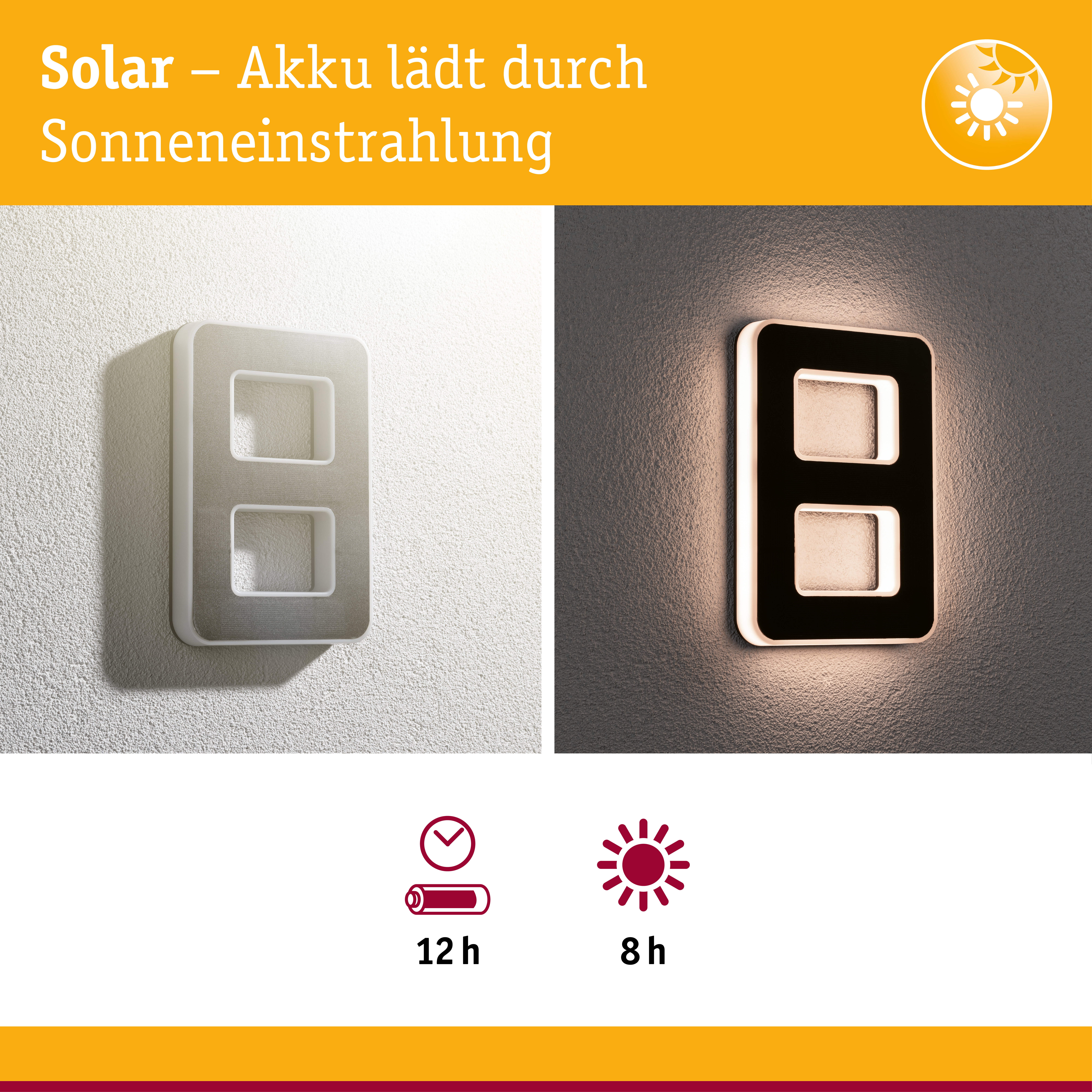 Solar LED Hausnummernleuchte inkl. wechselbarer Akku Nummer 8 IP44 3000K 6lm Schwarz
