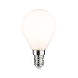 Round LED bulb with E14 base in warm white glass for energy-efficient lighting