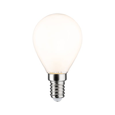 Round LED bulb with E14 base in warm white glass for energy-efficient lighting