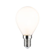 Round LED bulb with E14 base in warm white glass for energy-efficient lighting