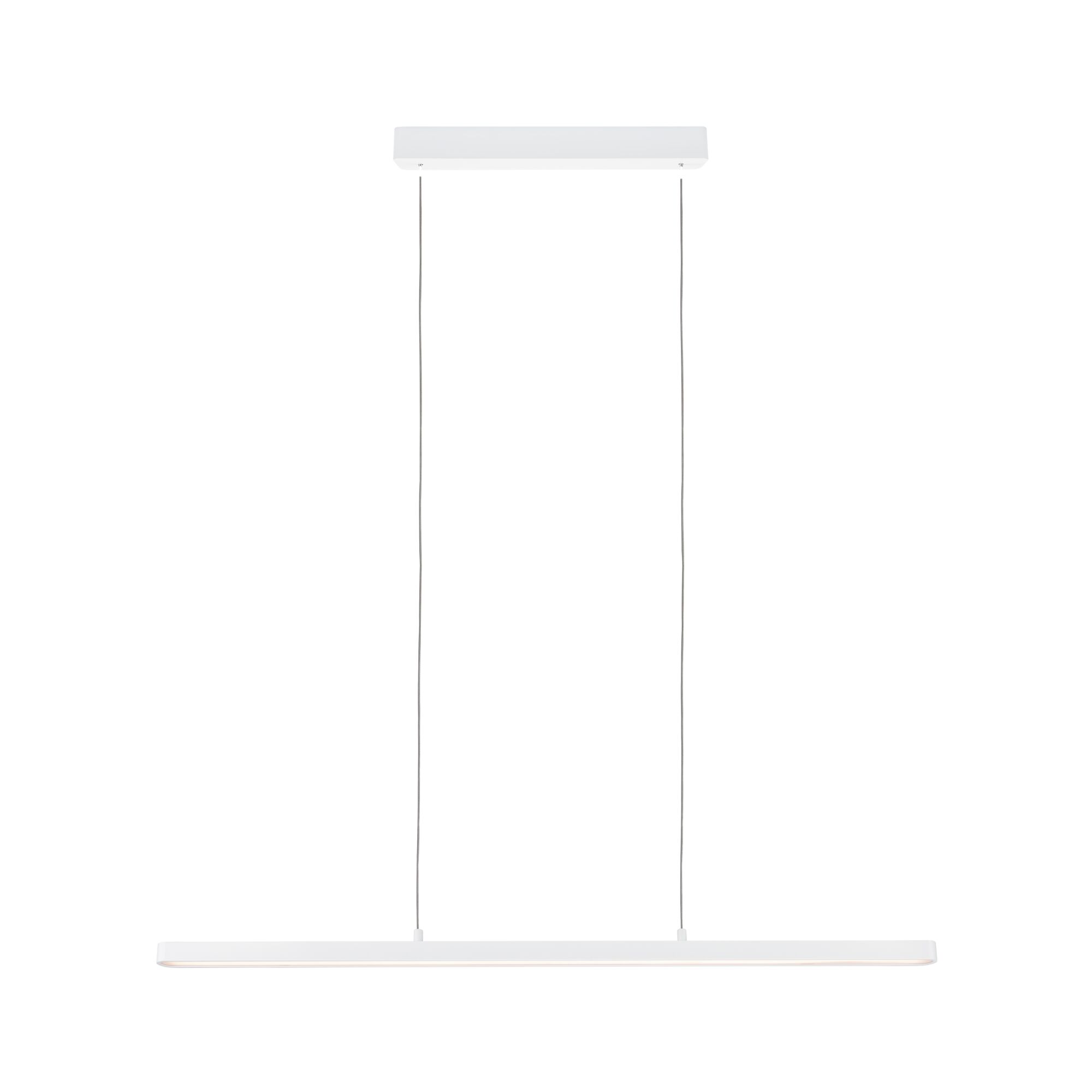 Minimalistisk hvid LED-pendellampe i metal med slankt design til moderne indendørsbelysning