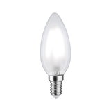 Candle-shaped LED bulb with frosted glass and E14 base in white for energy-efficient lighting
