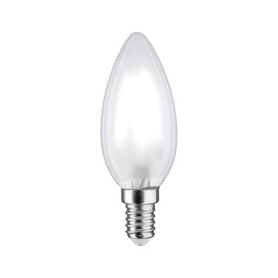 Candle-shaped LED bulb with frosted glass and E14 base in white for energy-efficient lighting