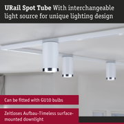 White URail Spot Tube ceiling spotlight with interchangeable light source for modern lighting design