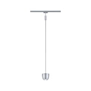 Moderne Pendelleuchte aus silbernem Metall mit schmalem Kabel und minimalistischer Form für Innenräume