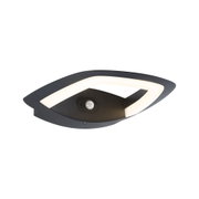 Schwarze LED-Wandleuchte mit integriertem Bewegungsmelder und modernem Design für Außenbereiche.