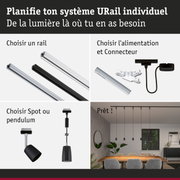 Système de rail URail modulaire noir et blanc avec spots et suspensions pour éclairage flexible