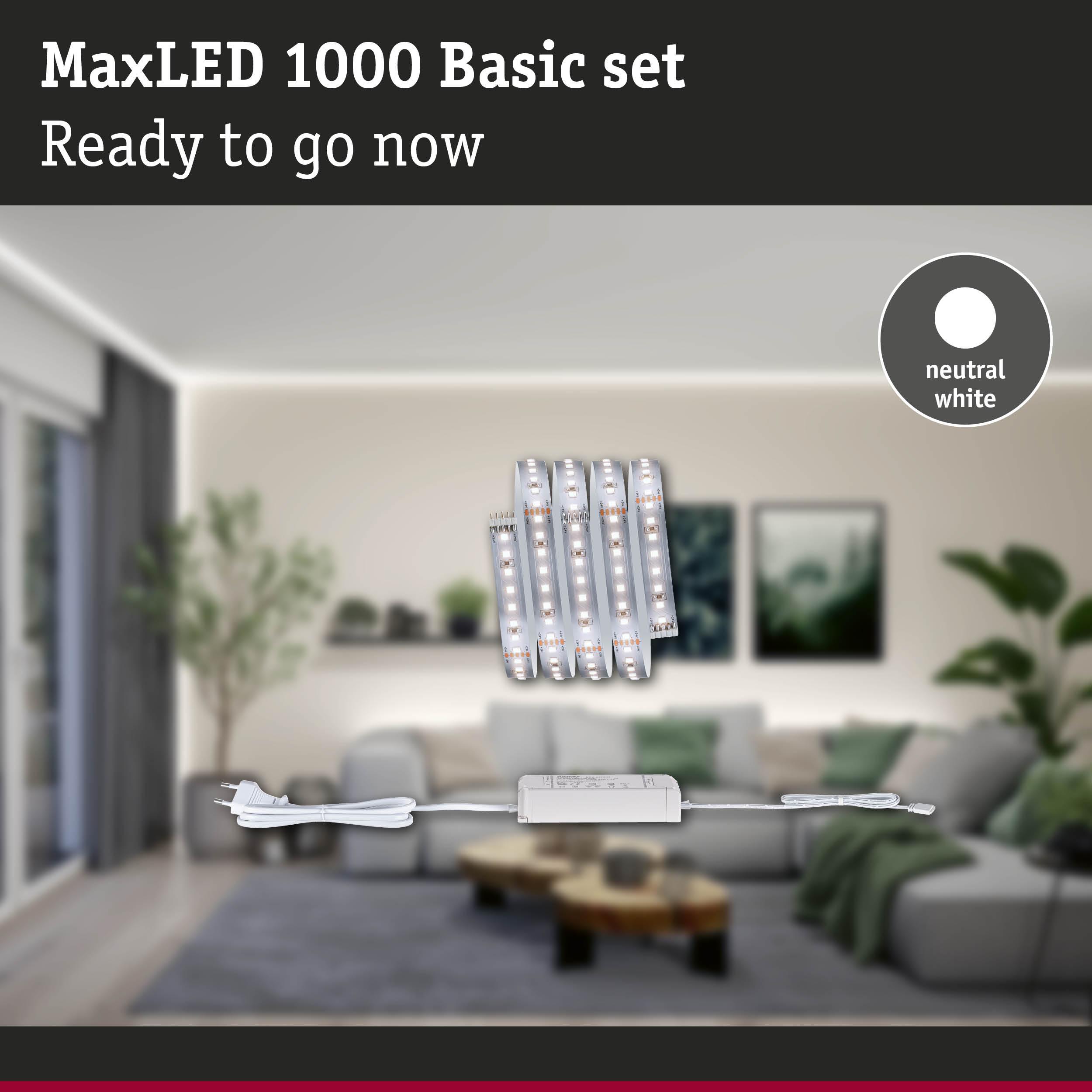 MaxLED 1000 Basic set with neutral white LED strip and power supply for home lighting