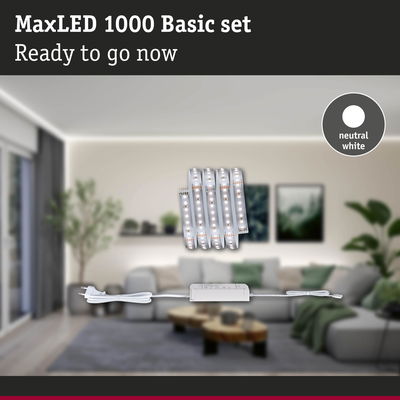 MaxLED 1000 Basic set with neutral white LED strip and power supply for home lighting