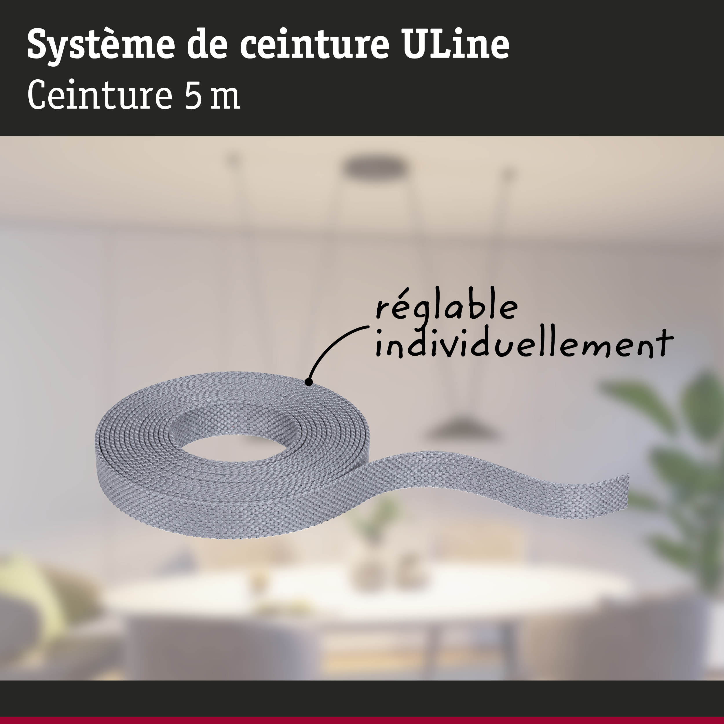 Ceinture ULine grise de 5 mètres en matériau résistant pour fixations polyvalentes