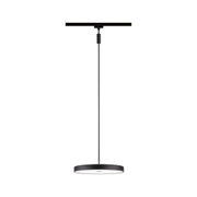 Black round metal LED pendant light with white diffuser for modern indoor lighting