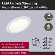 Weißer LED-Einbaustrahler mit 470 Lumen, warmweißem Licht und 3-Stufen-Dimmung per Wandschalter