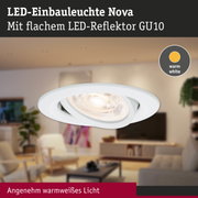 LED-Einbauleuchte Nova in Weiß mit flachem LED-Reflektor GU10 und warmweißem Licht für Wohnräume