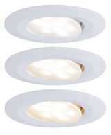 Drei weiße LED-Einbaustrahler aus Kunststoff mit schwenkbarem Leuchtkopf für flexible Beleuchtung