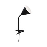 Lampe à pince noire avec col flexible et réflecteur métallique blanc pour éclairage ciblé