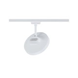 Round white metal LED spotlight on track system for flexible room lighting