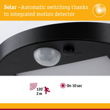 Black solar motion detector with 120° detection angle and 2 m range for outdoor lighting solutions
