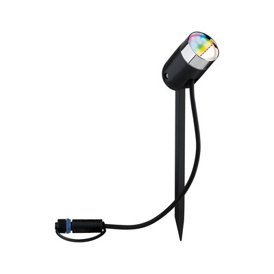 Projecteur LED de jardin noir avec piquet et câble pour éclairage extérieur et accents lumineux.