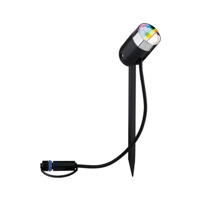 Projecteur LED de jardin noir avec piquet et câble pour éclairage extérieur et accents lumineux.