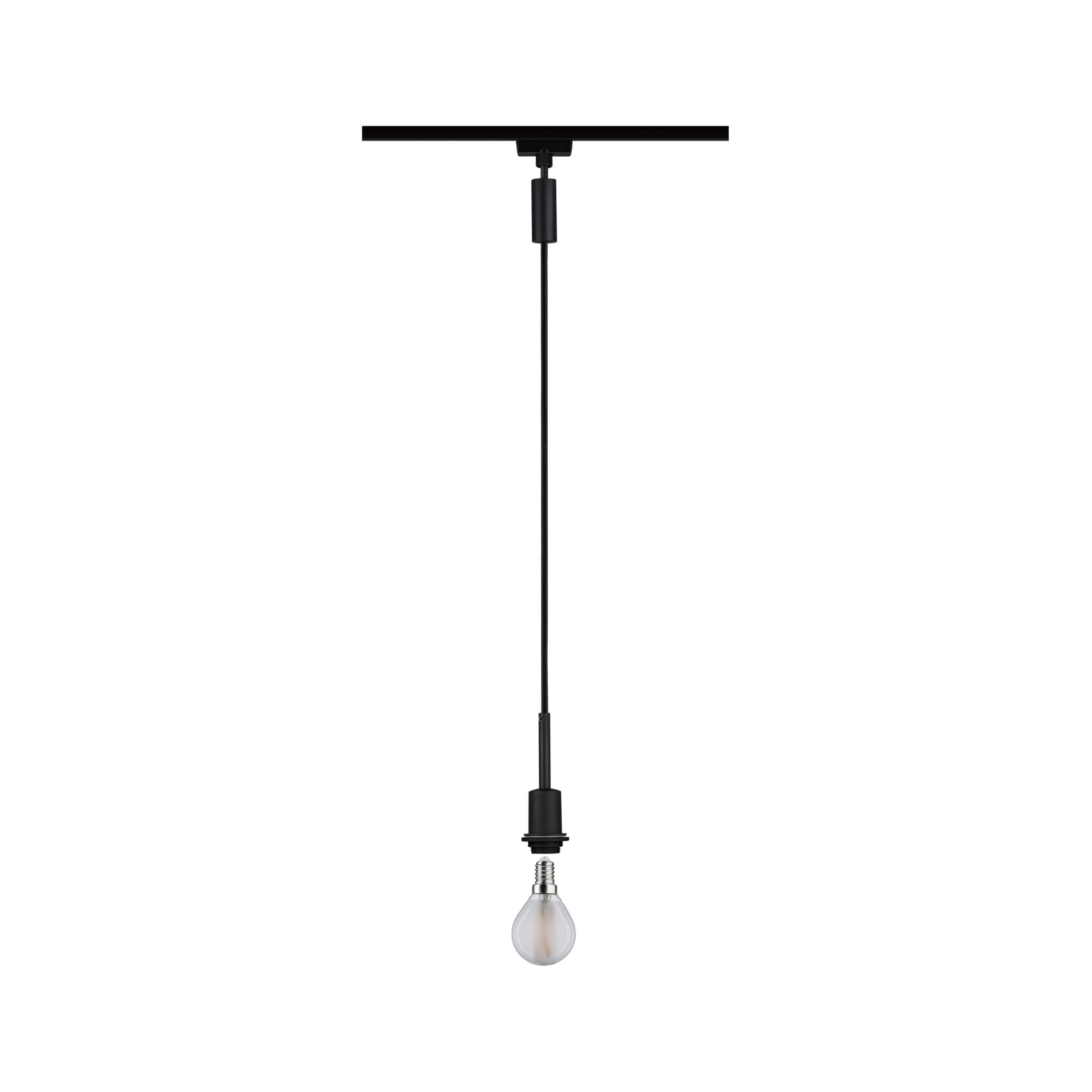 Zwarte hanglamp met kabel en gloeilamp, minimalistisch ontwerp voor moderne verlichting