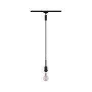 Zwarte hanglamp met kabel en gloeilamp, minimalistisch ontwerp voor moderne verlichting