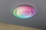 Round ceiling light with multicolor LED and white plastic shade for modern room lighting