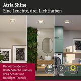 Atria Shine Deckenleuchte mit drei Lichtfarben, IP44 Schutz und Backlight-Technik in modernen Wohnräumen