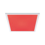 Square LED ceiling light with red diffuser and white frame for modern room lighting solutions