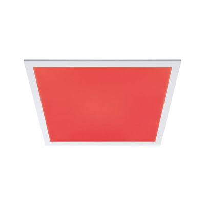 Quadratische LED-Deckenleuchte mit rotem Diffusor und weißem Rahmen für moderne Raumbeleuchtung