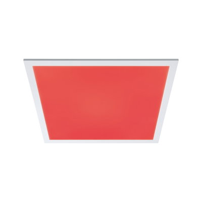 Quadratische LED-Deckenleuchte mit rotem Diffusor und weißem Rahmen für moderne Raumbeleuchtung