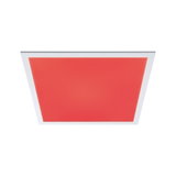 Square LED ceiling light with red diffuser and white frame for modern room lighting solutions