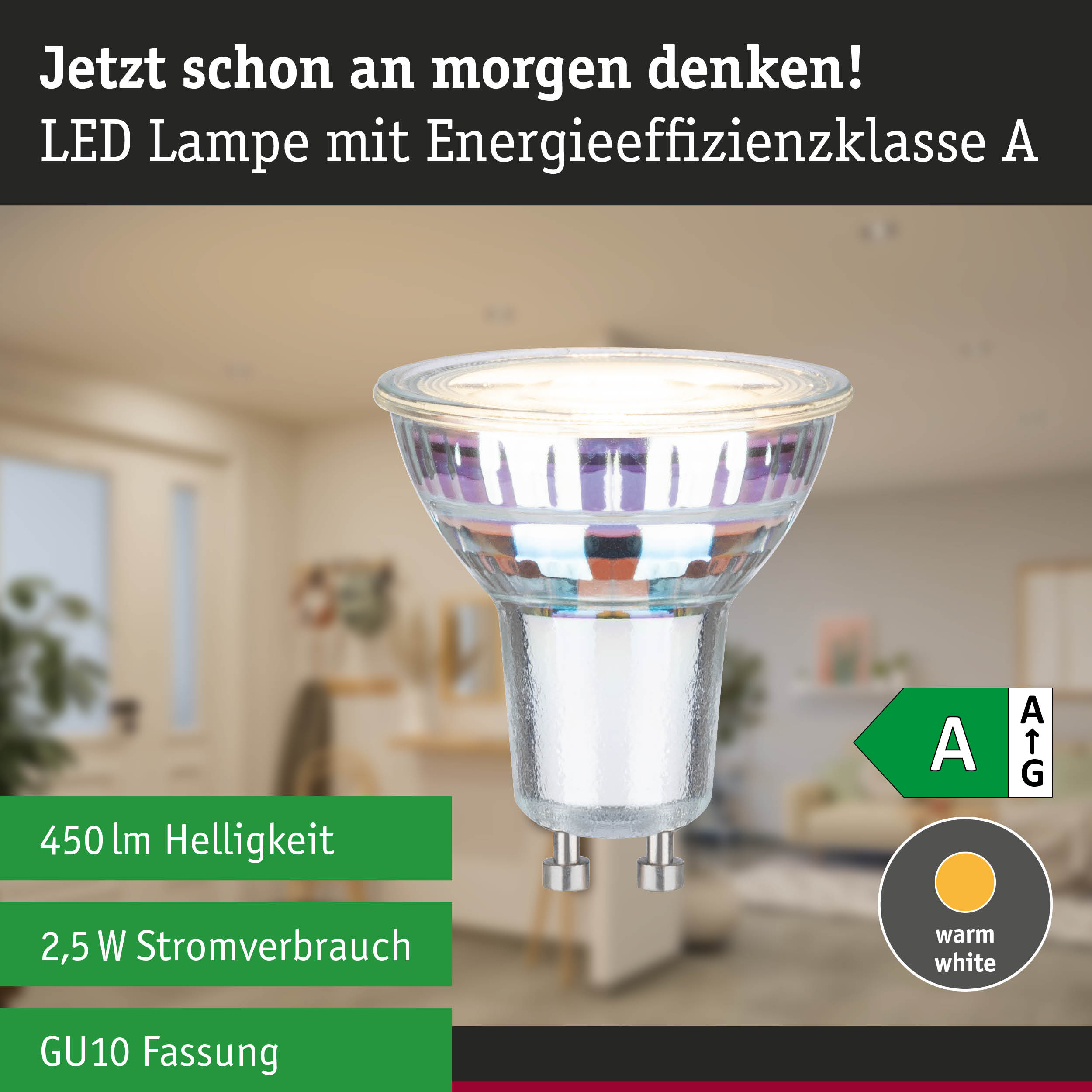 Efficient-Line Standard 230V LED Reflektor GU10 1er-Set 450lm 2,5W 3000K Silber