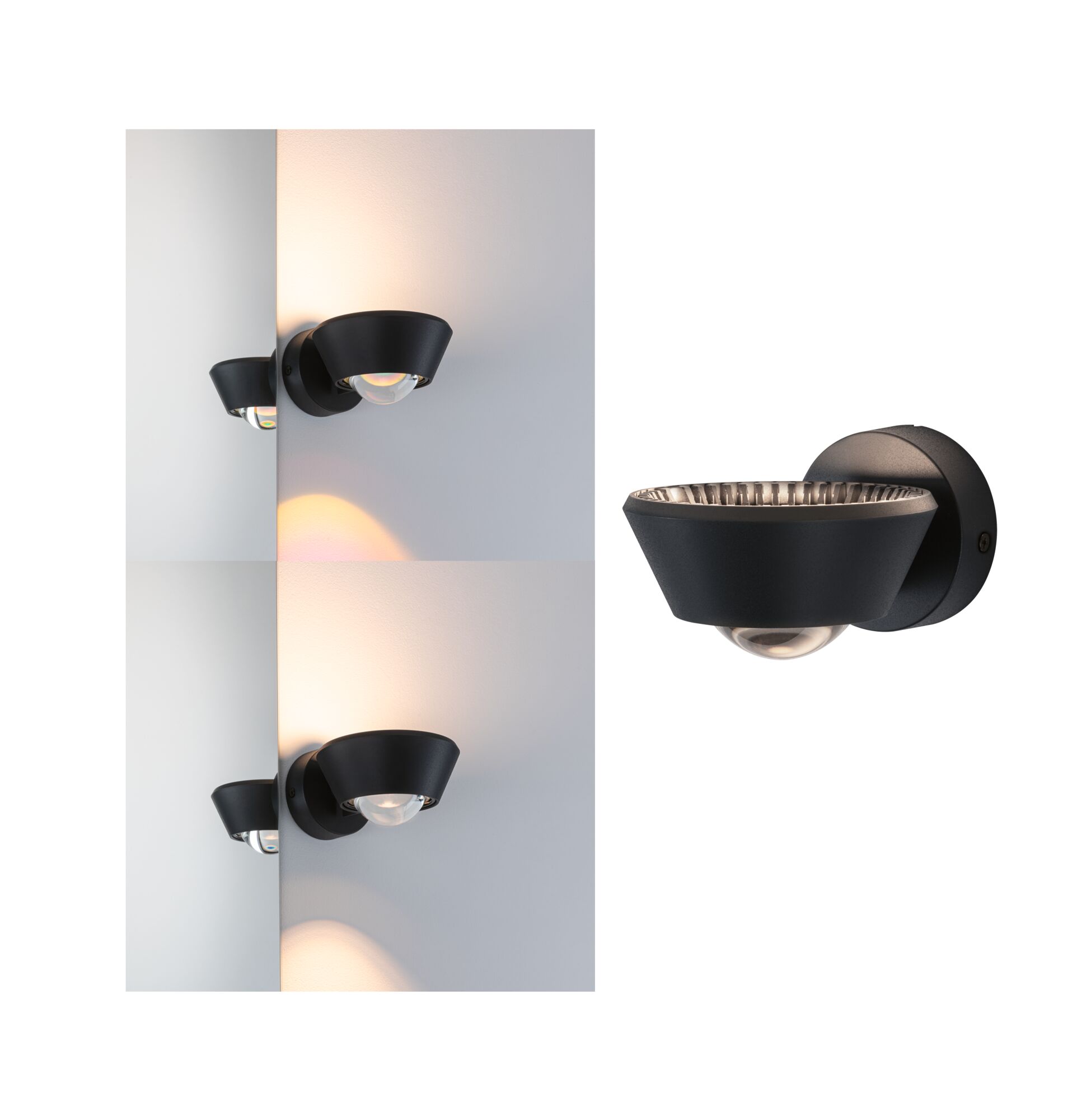 Applique LED Sabik IP44 2700K 390lm / 258lm 230V 9W / 4,5W gradable Noir Applique murale noire en métal conique avec éclairage LED pour intérieur moderne