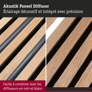 Diffuseur acoustique en bois avec éclairage intégré noir et blanc pour améliorer l'acoustique intérieure