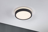 Runde Deckenleuchte mit schwarzem Stoffrand und warmweißem Licht für moderne Wohnräume