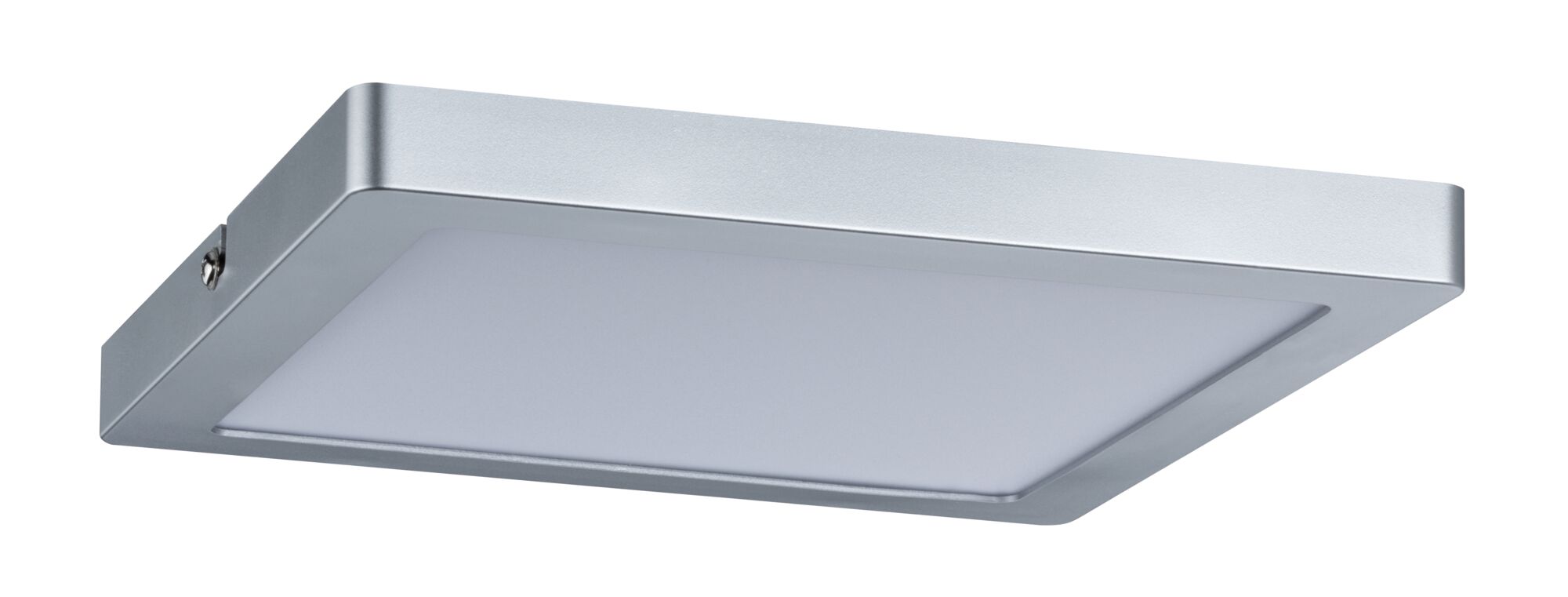 Quadratische LED-Deckenleuchte aus silbernem Aluminium mit weißem Diffusor für moderne Innenbeleuchtung