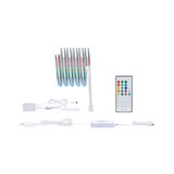 RGB LED strip with white controller, power supply and remote for versatile color lighting