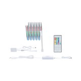 RGB LED strip with white controller, power supply and remote for versatile color lighting