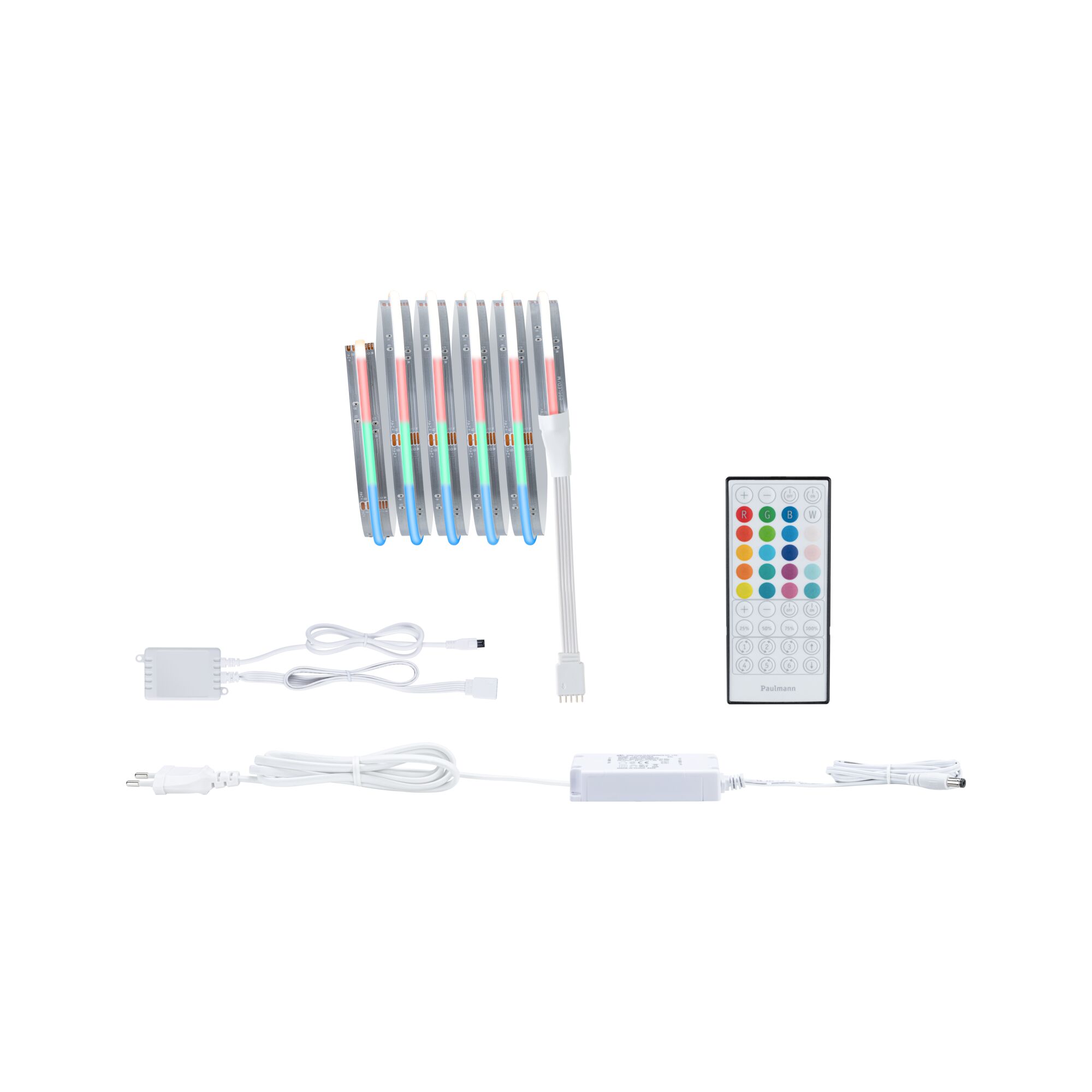 MaxLED 500 Strip LED Kit de base COB 1,5m RGBW 10W 530lm/m RGBW+ 24VA Bande LED RGB avec contrôleur blanc, alimentation et télécommande pour éclairage coloré polyvalent
