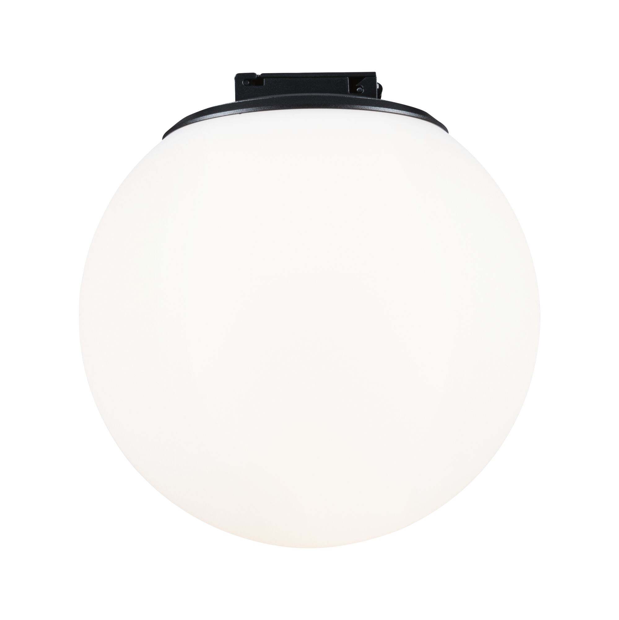 Round ceiling light with white glass and black metal mount for modern home lighting