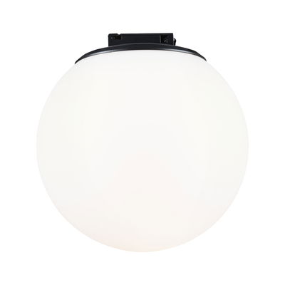Round ceiling light with white glass and black metal mount for modern home lighting
