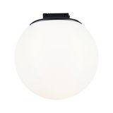 Round ceiling light with white glass and black metal mount for modern home lighting