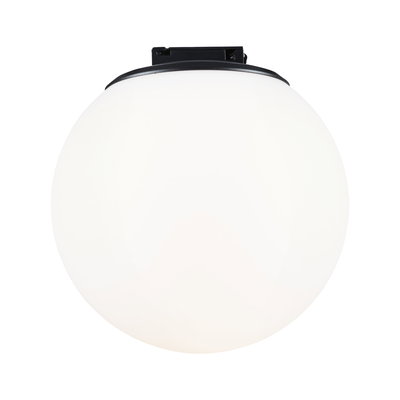 Round ceiling light with white glass and black metal mount for modern home lighting