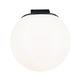 Round ceiling light with white glass and black metal mount for modern home lighting