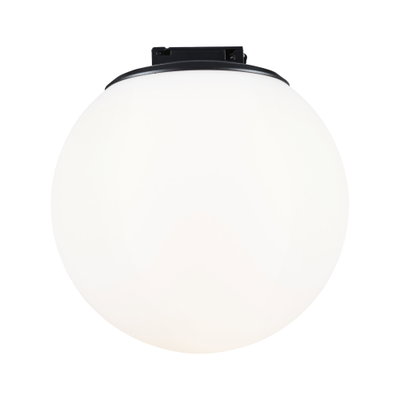 Round ceiling light with white glass and black metal mount for modern home lighting