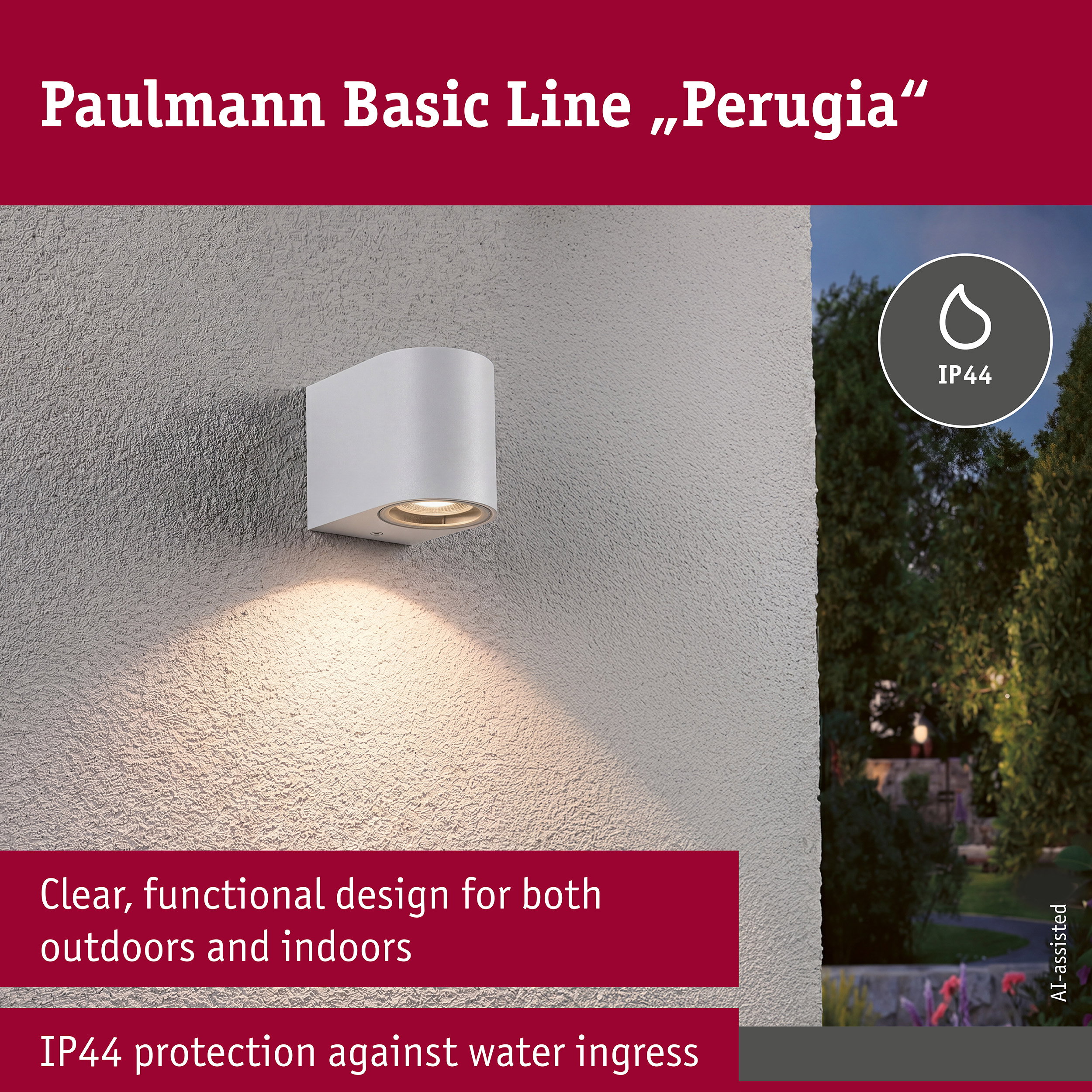 Wall light Perugia IP44 GU10 230V max. 10W Matt white